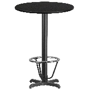 30'' Round Black Laminate Table Top with 22'' x 22'' Bar Height Table Base and Foot Ring, XU-RD-30-BLKTB-T2222B-3CFR-GG
