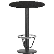 30'' Round Black Laminate Table Top with 18'' Round Bar Height Table Base and Foot Ring, XU-RD-30-BLKTB-TR18B-3CFR-GG