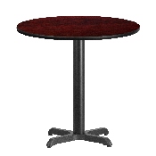 30'' Round Mahogany Laminate Table Top with 22'' x 22'' Table Height Base, XU-RD-30-MAHTB-T2222-GG
