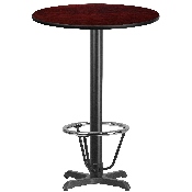 30'' Round Mahogany Laminate Table Top with 22'' x 22'' Bar Height Table Base and Foot Ring, XU-RD-30-MAHTB-T2222B-3CFR-GG