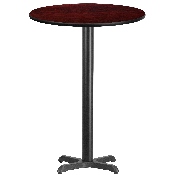 30'' Round Mahogany Laminate Table Top with 22'' x 22'' Bar Height Table Base, XU-RD-30-MAHTB-T2222B-GG