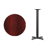 30'' Round Mahogany Laminate Table Top with 22'' x 22'' Bar Height Table Base, XU-RD-30-MAHTB-T2222B-GG