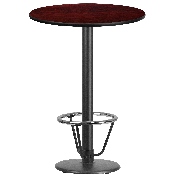 30'' Round Mahogany Laminate Table Top with 18'' Round Bar Height Table Base and Foot Ring, XU-RD-30-MAHTB-TR18B-3CFR-GG