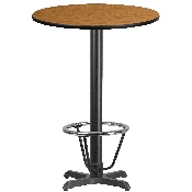 30'' Round Natural Laminate Table Top with 22'' x 22'' Bar Height Table Base and Foot Ring, XU-RD-30-NATTB-T2222B-3CFR-GG