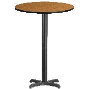 30'' Round Natural Laminate Table Top with 22'' x 22'' Bar Height Table Base, XU-RD-30-NATTB-T2222B-GG