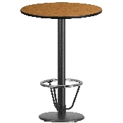 30'' Round Natural Laminate Table Top with 18'' Round Bar Height Table Base and Foot Ring, XU-RD-30-NATTB-TR18B-3CFR-GG