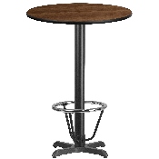 30'' Round Walnut Laminate Table Top with 22'' x 22'' Bar Height Table Base and Foot Ring, XU-RD-30-WALTB-T2222B-3CFR-GG