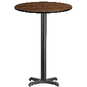 30'' Round Walnut Laminate Table Top with 22'' x 22'' Bar Height Table Base, XU-RD-30-WALTB-T2222B-GG