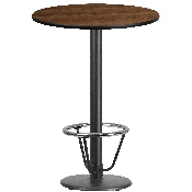 30'' Round Walnut Laminate Table Top with 18'' Round Bar Height Table Base and Foot Ring, XU-RD-30-WALTB-TR18B-3CFR-GG