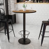 30'' Round Walnut Laminate Table Top with 18'' Round Bar Height Table Base and Foot Ring, XU-RD-30-WALTB-TR18B-3CFR-GG