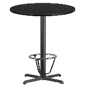 36'' Round Black Laminate Table Top with 30'' x 30'' Bar Height Table Base and Foot Ring, XU-RD-36-BLKTB-T3030B-3CFR-GG