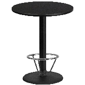 36'' Round Black Laminate Table Top with 24'' Round Bar Height Table Base and Foot Ring, XU-RD-36-BLKTB-TR24B-4CFR-GG