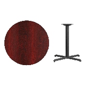 36'' Round Mahogany Laminate Table Top with 30'' x 30'' Table Height Base, XU-RD-36-MAHTB-T3030-GG
