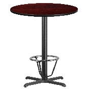 36'' Round Mahogany Laminate Table Top with 30'' x 30'' Bar Height Table Base and Foot Ring, XU-RD-36-MAHTB-T3030B-3CFR-GG