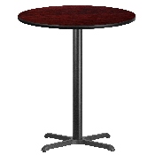 36'' Round Mahogany Laminate Table Top with 30'' x 30'' Bar Height Table Base, XU-RD-36-MAHTB-T3030B-GG