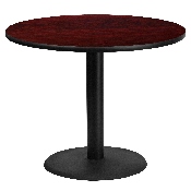 36'' Round Mahogany Laminate Table Top with 24'' Round Table Height Base, XU-RD-36-MAHTB-TR24-GG