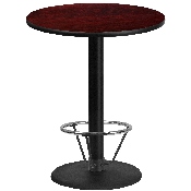 36'' Round Mahogany Laminate Table Top with 24'' Round Bar Height Table Base and Foot Ring, XU-RD-36-MAHTB-TR24B-4CFR-GG
