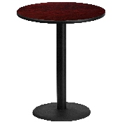 36'' Round Mahogany Laminate Table Top with 24'' Round Bar Height Table Base, XU-RD-36-MAHTB-TR24B-GG