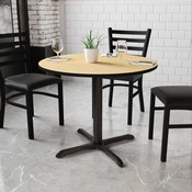 36'' Round Natural Laminate Table Top with 30'' x 30'' Table Height Base, XU-RD-36-NATTB-T3030-GG