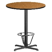 36'' Round Natural Laminate Table Top with 30'' x 30'' Bar Height Table Base and Foot Ring, XU-RD-36-NATTB-T3030B-3CFR-GG