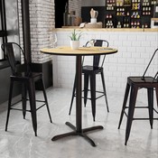 36'' Round Natural Laminate Table Top with 30'' x 30'' Bar Height Table Base, XU-RD-36-NATTB-T3030B-GG
