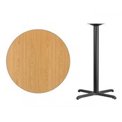 36'' Round Natural Laminate Table Top with 30'' x 30'' Bar Height Table Base, XU-RD-36-NATTB-T3030B-GG
