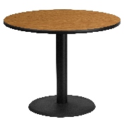 36'' Round Natural Laminate Table Top with 24'' Round Table Height Base, XU-RD-36-NATTB-TR24-GG
