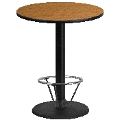36'' Round Natural Laminate Table Top with 24'' Round Bar Height Table Base and Foot Ring, XU-RD-36-NATTB-TR24B-4CFR-GG