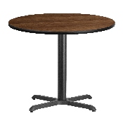 36'' Round Walnut Laminate Table Top with 30'' x 30'' Table Height Base, XU-RD-36-WALTB-T3030-GG