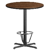 36'' Round Walnut Laminate Table Top with 30'' x 30'' Bar Height Table Base and Foot Ring, XU-RD-36-WALTB-T3030B-3CFR-GG