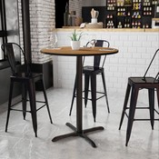 36'' Round Walnut Laminate Table Top with 30'' x 30'' Bar Height Table Base, XU-RD-36-WALTB-T3030B-GG