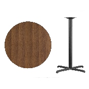 36'' Round Walnut Laminate Table Top with 30'' x 30'' Bar Height Table Base, XU-RD-36-WALTB-T3030B-GG