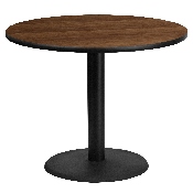 36'' Round Walnut Laminate Table Top with 24'' Round Table Height Base, XU-RD-36-WALTB-TR24-GG