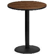 36'' Round Walnut Laminate Table Top with 24'' Round Bar Height Table Base, XU-RD-36-WALTB-TR24B-GG