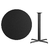 42'' Round Black Laminate Table Top with 33'' x 33'' Bar Height Table Base, XU-RD-42-BLKTB-T3333B-GG