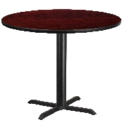 42'' Round Mahogany Laminate Table Top with 33'' x 33'' Table Height Base, XU-RD-42-MAHTB-T3333-GG