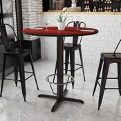 42'' Round Mahogany Laminate Table Top with 33'' x 33'' Bar Height Table Base and Foot Ring, XU-RD-42-MAHTB-T3333B-4CFR-GG