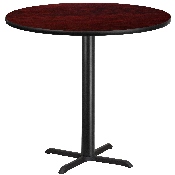 42'' Round Mahogany Laminate Table Top with 33'' x 33'' Bar Height Table Base, XU-RD-42-MAHTB-T3333B-GG