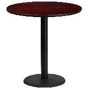 42'' Round Mahogany Laminate Table Top with 24'' Round Bar Height Table Base, XU-RD-42-MAHTB-TR24B-GG