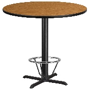 42'' Round Natural Laminate Table Top with 33'' x 33'' Bar Height Table Base and Foot Ring, XU-RD-42-NATTB-T3333B-4CFR-GG