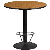 42'' Round Natural Laminate Table Top with 24'' Round Bar Height Table Base and Foot Ring, XU-RD-42-NATTB-TR24B-4CFR-GG