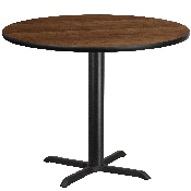 42'' Round Walnut Laminate Table Top with 33'' x 33'' Table Height Base, XU-RD-42-WALTB-T3333-GG