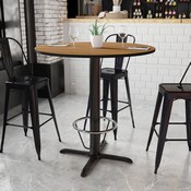42'' Round Walnut Laminate Table Top with 33'' x 33'' Bar Height Table Base and Foot Ring, XU-RD-42-WALTB-T3333B-4CFR-GG