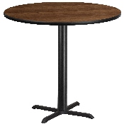 42'' Round Walnut Laminate Table Top with 33'' x 33'' Bar Height Table Base, XU-RD-42-WALTB-T3333B-GG