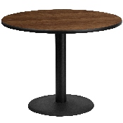 42'' Round Walnut Laminate Table Top with 24'' Round Table Height Base, XU-RD-42-WALTB-TR24-GG
