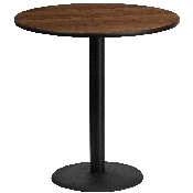 42'' Round Walnut Laminate Table Top with 24'' Round Bar Height Table Base, XU-RD-42-WALTB-TR24B-GG