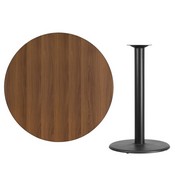 42'' Round Walnut Laminate Table Top with 24'' Round Bar Height Table Base, XU-RD-42-WALTB-TR24B-GG