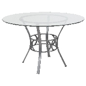 Carlisle 48'' Round Glass Dining Table with Silver Metal Frame, XU-TBG-19-GG