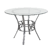 Carlisle 42'' Round Glass Dining Table with Silver Metal Frame, XU-TBG-21-GG