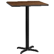 24'' Square Walnut Laminate Table Top with 22'' x 22'' Bar Height Table Base, XU-WALTB-2424-T2222B-GG